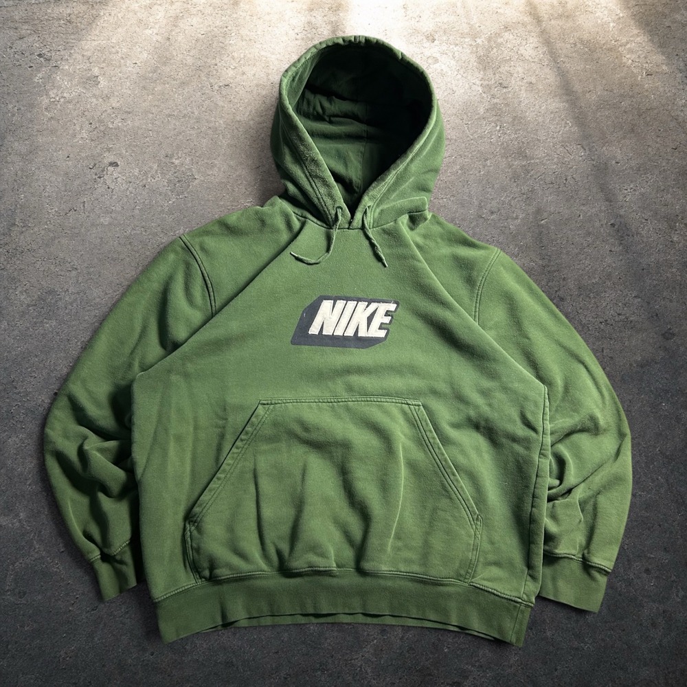 Nike Vintage Center Logo Hoodie Green Skater Baggy Y2K Retro Size Large